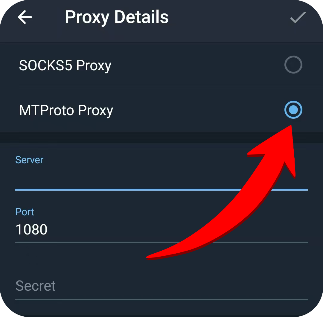 Step 3: Add MTProto proxy in Telegram – enter server, port, secret
